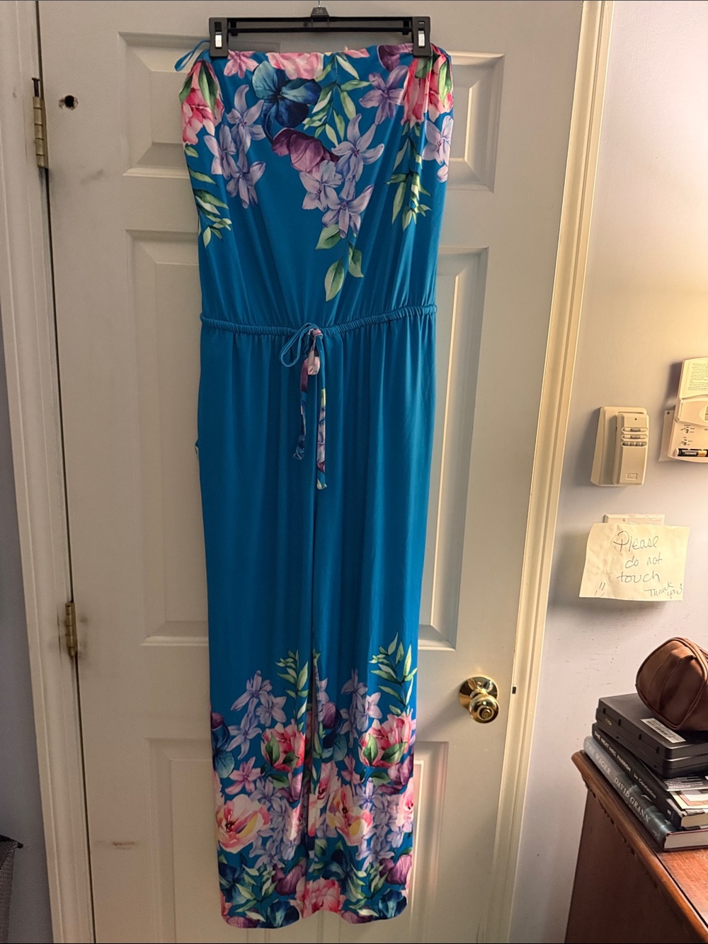 Boston Proper Teal Blue Floral Strapless Jumpsuit